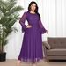 Women's Clothing Solid Color Knitted Mesh Stretch Dress Muslim Party Dinner Robe_ecoleips.com