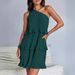 Women's One Shoulder Layered Spliced Hem Solid Color Dress Spring Summer_ecoleips.com