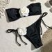 Elegant Solid Color Rose Wrap Bandeau Bikini Set - Adjustable Tied Side & Ribbed Texture - Women's Swimwear For Beach & Pool_ecoleips.com
