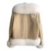 Women’s Faux Fox Fur Short Coat – Trendy Winter Jacket With 3D Embroidery, V-Neck & Plush Collar (M-XL, Beige/Green/Khaki/Pink)_ecoleips.com