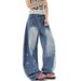 Vintage Star Embroidered Baggy Jeans For Women, Gradient Washed Wide Leg Denim Pants, Loose High Waist Casual Trousers, Streetwear Daily Wear Y2K Over_ecoleips.com
