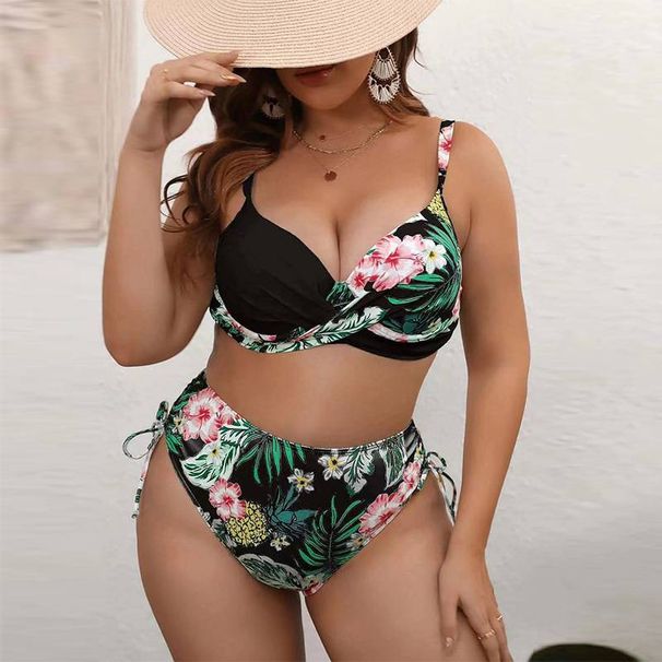 Women's Clothing One Piece Fat Woman Large Size Bikini Printed Gathered Cross Tight Swimsuit Women_ecoleips.com
