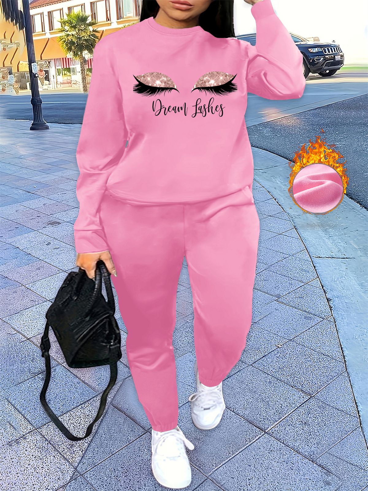 Women's Autumn And Winter Hip-hop Casual Street Eyelash Eye Pattern Printed Round Neck Sports Shirt+sports Pants Set-536_ecoleips.com