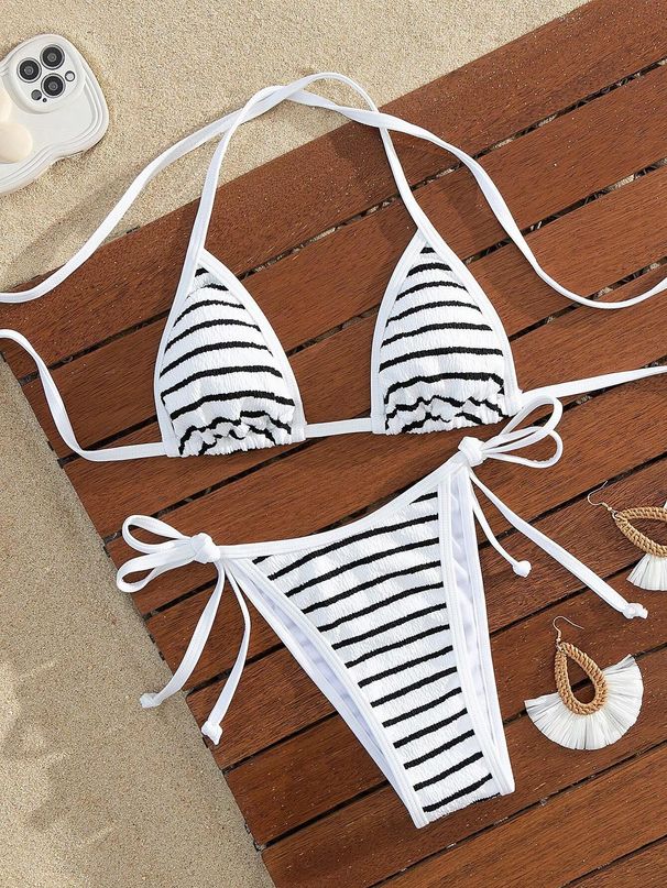 Women's Clothing Lace-Up Bikini Swimsuit Sexy Beachwear Hot Spring Swimming Suit Regular Fit Polyester_ecoleips.com