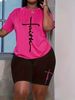Summer Women's Casual Fashion Faith LetterPrint Loose T-shirt+shorts Two-piece Sportswear Suitable For Daily Wear-92_ecoleips.com
