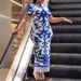 Women's Clothing Elegant Printed Slim Fit Hip Short Sleeved Dress_ecoleips.com