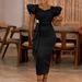 Women's Clothing Fashion Temperament Elegant Ruffled Solid Color Hip Wrapped African Dress_ecoleips.com