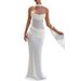 Women's Strapless Bodycon Evening Dress Stretch Polyester Formal Gown with Detachable Scarf Maroon Black White Sizes XS to L_ecoleips.com