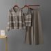 Fashionable Women's Korean Style Three Piece Set V Neck Loose Casual Knit Top High Waist Slimming Straight Cut 2025_ecoleips.com