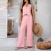 Women's Clothing Spring And Summer Leisure Commuting Vacation Style Solid Color Vest Wide Leg Trousers Suit_ecoleips.com