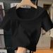 Women's Clothing New Style Square Collar Straight Shoulder Thread Vest Short Sleeve Ladies Spring Summer Autumn New Slim Bottoming Shirt Top_ecoleips.com
