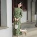 2025 Autumn/Winter New Chinese Style Stand Collar Beaded Mesh Jacquard Fleece-Lined Cheongsam Dress LX2649_ecoleips.com