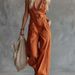 Women's Casual Fashion Linen Jumpsuit V Neck Front Button Sleeveless Western Style New Arrival_ecoleips.com