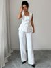 Elegant Square Neck Button-Down Vest & Wide-Leg Pants Set For Women - Premium Stretch Polyester Blend Womensuit (S-XL)_ecoleips.com