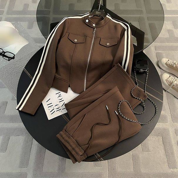 women's elegant sportswear set early autumn fashion high end sweatshirt jacket and wide leg pants two piece outfit_ecoleips.com