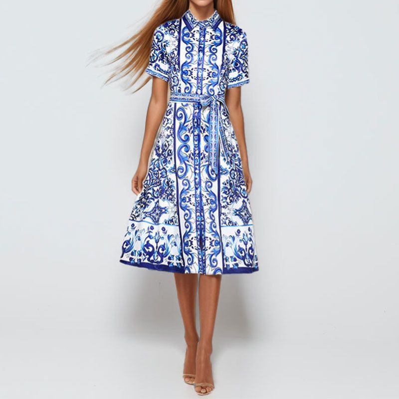 Spring Fashion: Retro Courtly Style Dress With Slimming Waistline, Versatile Short-Sleeved Print_ecoleips.com