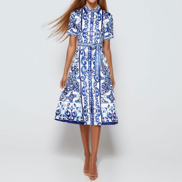 Spring Fashion: Retro Courtly Style Dress With Slimming Waistline, Versatile Short-Sleeved Print_ecoleips.com