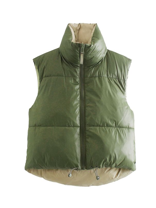 Trendy Reversible Sleeveless Vest For Layering - Lightweight Polyester Puffer Jacket For Men & Women, Streetwear Fashion, Green_ecoleips.com