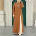 Verve Muslim Women's Clothing Ice Silk Wrinkled Long Sleeve High Slit Hem Dress Fashion Solid Color Elegant Intellectual_ecoleips.com