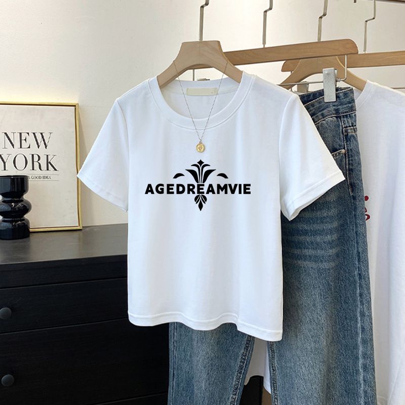 Women's Clothing Summer And Autumn Pure Cotton Bottoming Shirt Simple Casual Short Sleeved Tops Ladies Simple Round Neck Bottoming Shirt T Shirt_ecoleips.com