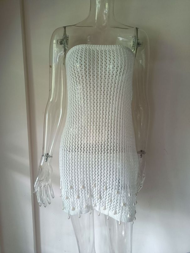 Sexy Off-Shoulder Knitted Tube Dress With Pearl Backless Fringe Mini Party Cocktail Dress For Women" SizeS-L_ecoleips.com