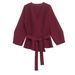 Women’s Belted Knit Top – V-Neck Shoulder-Padded Blouse (Polyester Blend, Classic Retro Style, Office & Casual Wear, Fall/Winter Essential)_ecoleips.com
