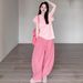2026 New Summer Dopamine One-piece Shirt Wide-leg Pants Two-piece Set Lazy Style Fashion Casual Thin Suit Small Man_ecoleips.com