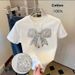 Women's round Neck Short Sleeve T-Shirt Rhinestone Bow Detail Summer Top_ecoleips.com
