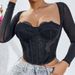 European And American Style Spicy Girl Fishbone Bra Pure Desire Sexy Lace Mesh Long Sleeve Short Square Neck Outerwear_ecoleips.com