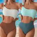 Women's Clothing One Shoulder One Piece Swimsuit Metal Ring Contrast Color Stitching Bikini Swimsuit Set_ecoleips.com