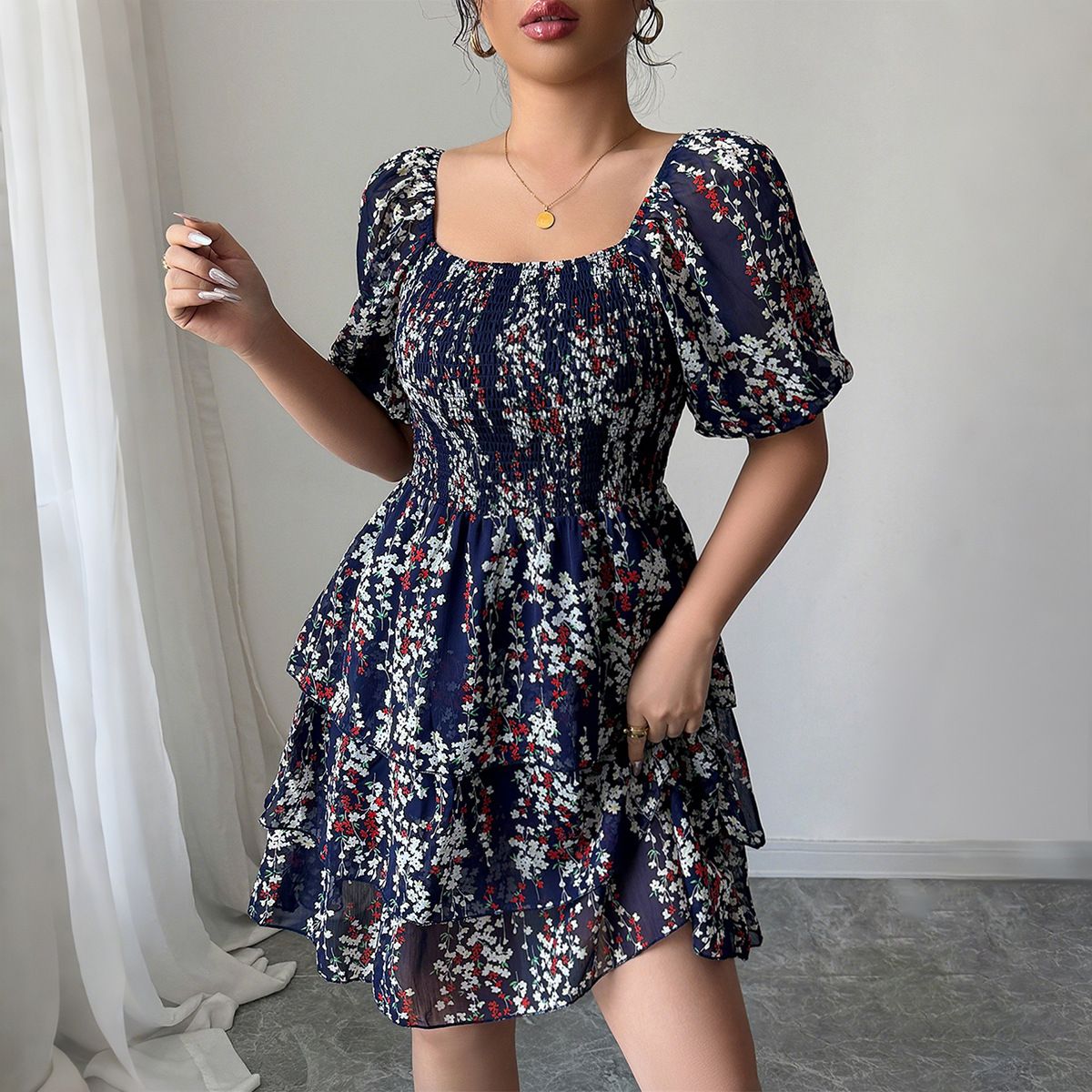 Women's Clothing Temperament Elegant Style Floral Cake Skirt Dress Women's Clothing Summer_ecoleips.com