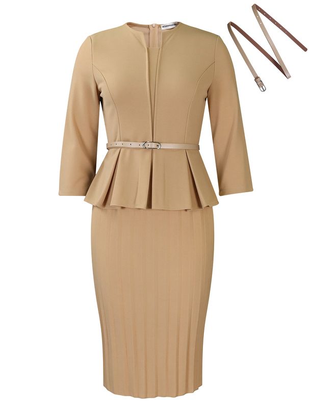 Women's Clothing V Neck Ruffled High Waist Slim OL Commuter Pencil Skirt_ecoleips.com