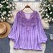 Elegant Royal Style Blouse for Women Lantern Sleeve Long Top Sheer Hollow Embroidery Chic Autumn Wear Mature Fashion_ecoleips.com
