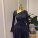 European And American Style Women's Long Dress with Long Sleeves Pleated Asymmetrical Neckline Elegant Sweet Design_ecoleips.com
