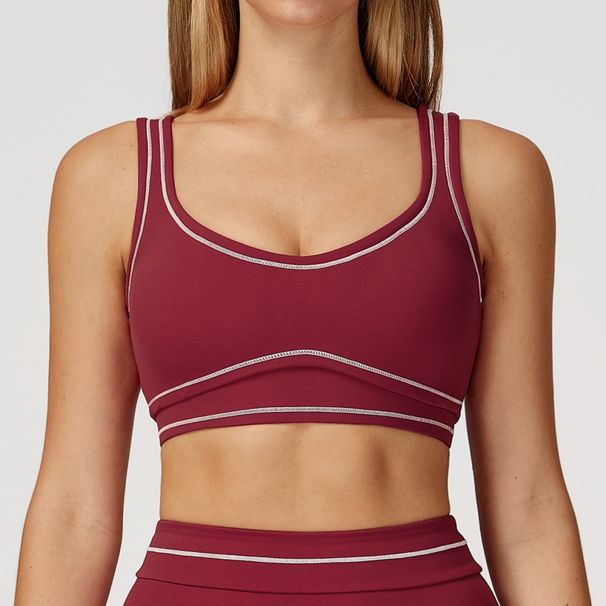 Zechuang Color Block Brushed Yoga Sports Bra U Shaped Backless High End Fitness Running Women's Wear_ecoleips.com