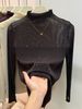 Sheer Mesh Mock Neck Top – Slim-Fit Sequin Blouse For Layering (7 Colors, M-XL)_ecoleips.com