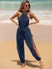 Women's Slimming Sleeveless Beach Cover Up Bodysuit Solid Color Versatile Tie Up Side Slit Sun Protection Swimwear_ecoleips.com