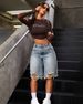 High Waist Distressed Denim Shorts For Women - Loose Fit Mid-Length Summer Shorts With Vintage Wash_ecoleips.com