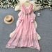 Elegant V Neck Dress Korean Style Rhinestone Embellished Waist Cinching Slimming Sophisticated Long Dress Lantern Sleeve_ecoleips.com