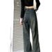 Fleece-Lined Cement Gray Vintage Pleated Wide-Leg Jeans For Women High Waist Loose Slimming Autumn Winter Petite_ecoleips.com