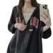Women's Short Sleeved Cardigan Grey Sweatshirt Korean Style Sporty Loose Hoodie with Zipper Spring Summer 2023 Unique Design_ecoleips.com