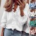 Women's Ruffle Hem Blouse With Lantern Sleeves, Oversized Casual Shirt, Solid & Floral Print Tops For Spring Summer_ecoleips.com