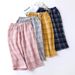 Loose Sleepwear Pant Summer Cropped Trousers Fashion Plaid Lounge Wear Pajama Pants Large Size Cotton Gauze Ladies Home Pant_ecoleips.com