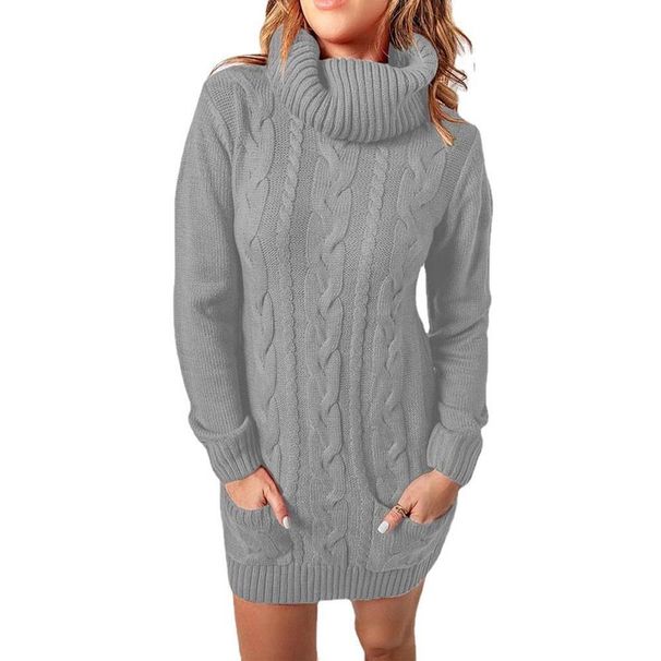 Aria Basics Aria Basics 2024 Cross-Border Autumn/Winter New European And American Style High-Neck Round-Neck Knitted Dress Sweater_ecoleips.com