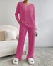 K Two-piece Women's New Fashion Casual Straight-leg Pants With A Loose V-neck Ribbed Sweater Set_ecoleips.com