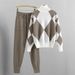 Fashion suits for women new casual knitted plaid sweater two piece suit European goods trend_ecoleips.com