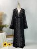 Hot Selling Ramadan Rhinestone Cardigan Islamic Dresses With Pockets Kebaya Muslim Kimono Abaya Dubai Modest Clothing Women Red_ecoleips.com