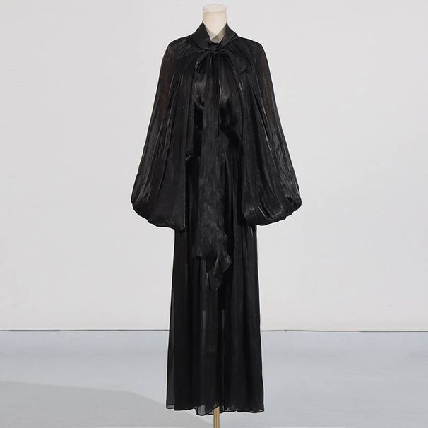 Women's Clothing New Fashion Niche Design Bat Sleeve Lace Up Pleated Dress_ecoleips.com