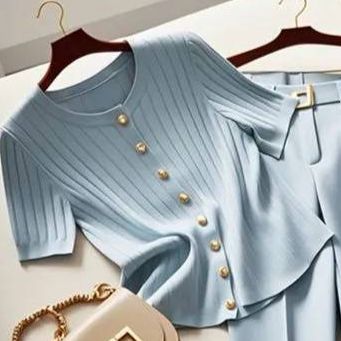 Women's Clothing Beautiful High End Super Good Looking Temperament Blue Two Piece Suit_ecoleips.com