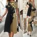Women's Clothing Commuter Belt Short Sleeved Round Neck Printed Dress_ecoleips.com